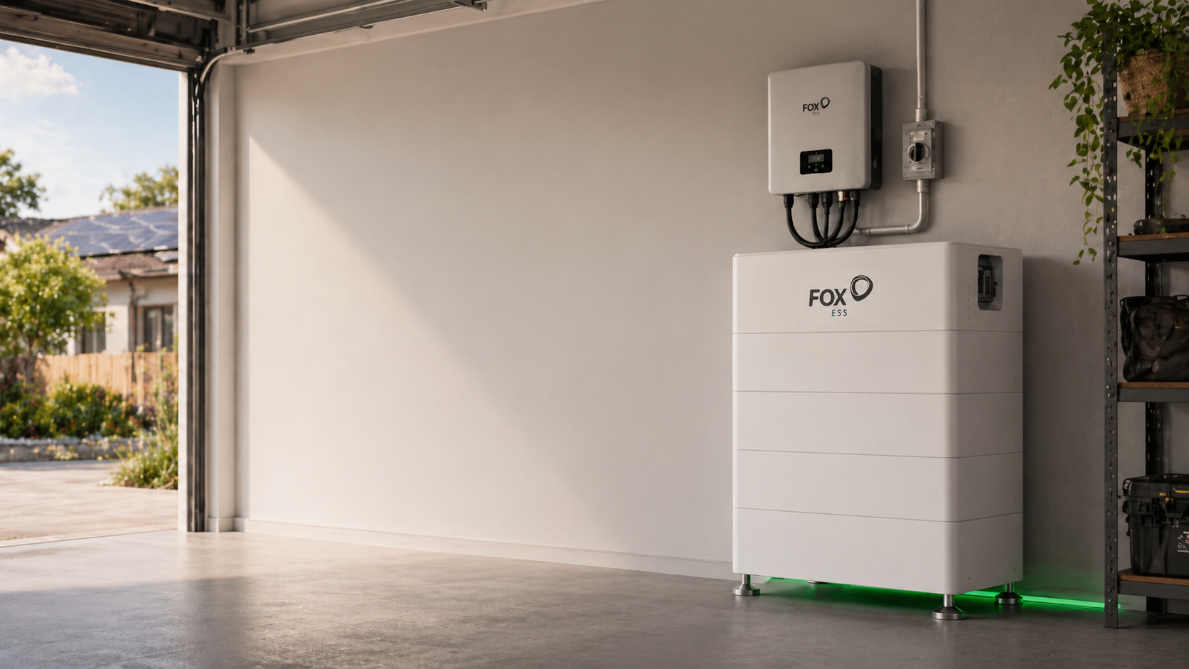 fox-ess-cq6-battery-installation-garage Fox ESS CQ6 battery installed in garage with Fox ESS inverter