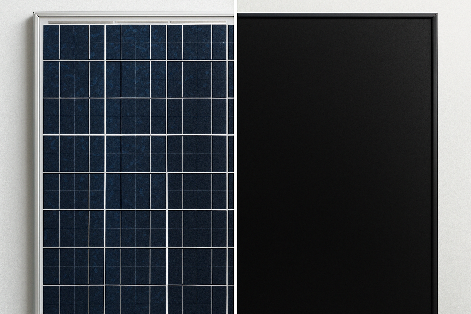 Solar Panels Design Trends and Layout Ideas: What Looks Best (and Works Best) on Aussie Roofs 1 Comparison of a traditional blue solar panel and a modern all-black solar panel.