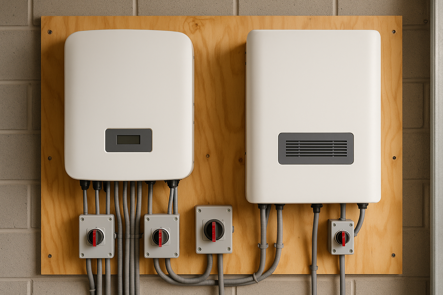 Off Grid Solar in Tamworth: A Practical Guide to Panels, Batteries, Inverters and Real-World Sizing 1 Solar inverter and inverter-charger installed neatly in an Australian garage