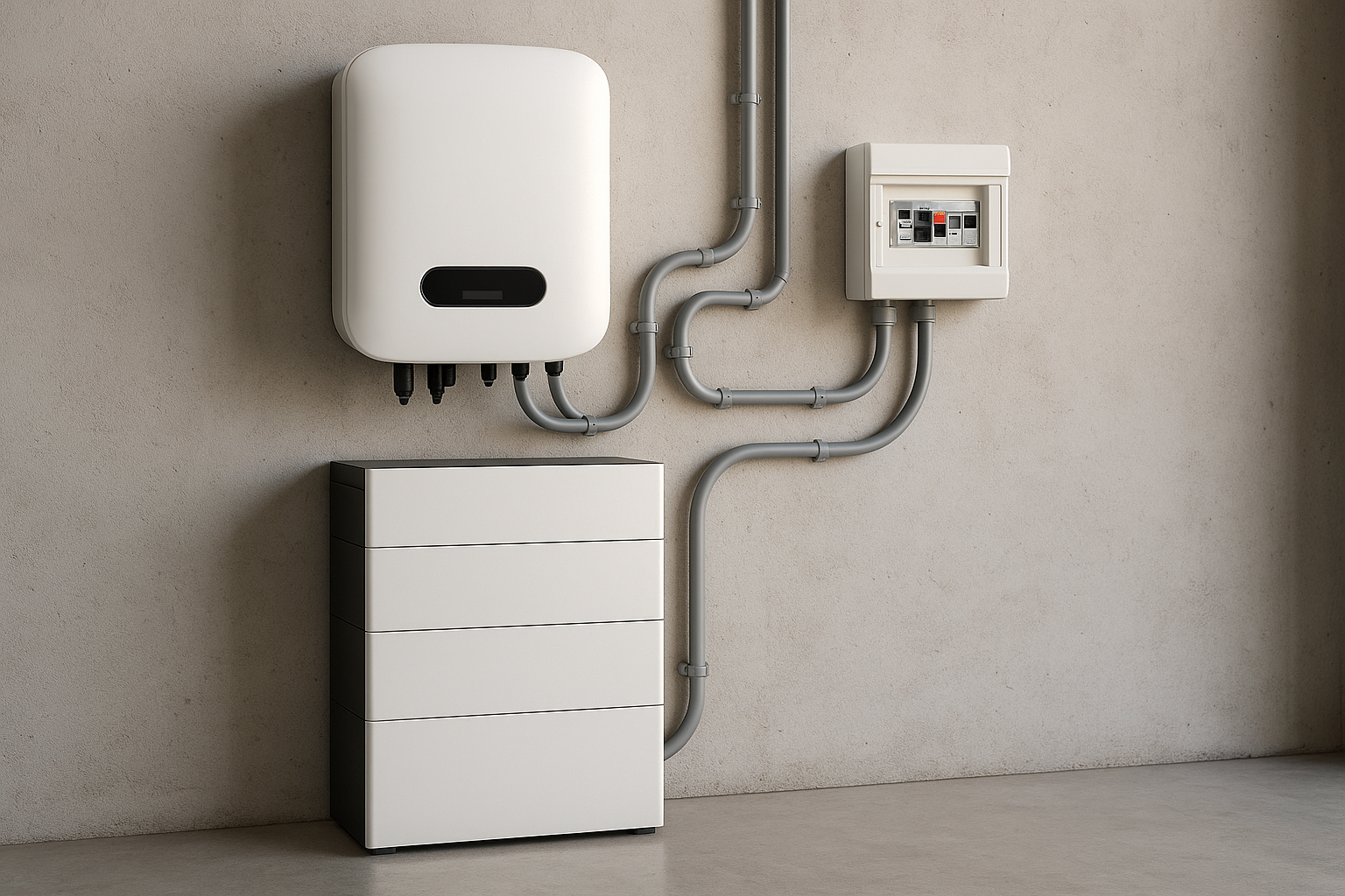 Hybrid Solar Explained: Practical Backup Power and Better Bill Control (Australia) 1 Hybrid inverter and home battery installed in a garage