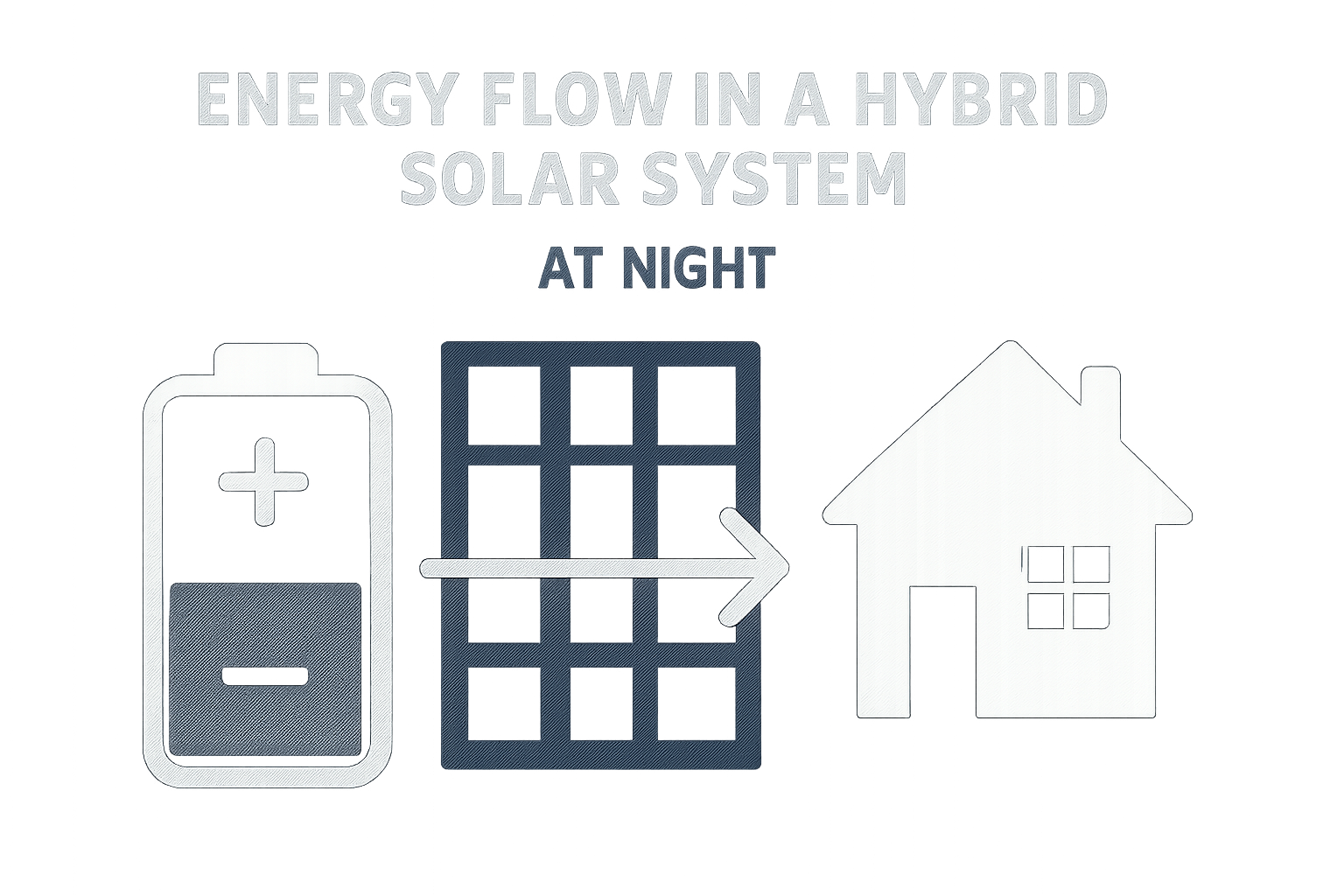 Hybrid Solar Solutions: Power Your Home 24/7 & Cut Bills 4 Diagram showing how a hybrid solar system provides power at night.