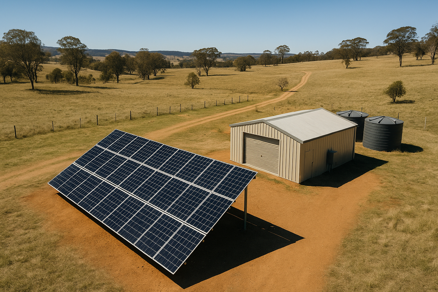 Electricity Providers in Armidale: Compare Your Options (and When Solar Makes More Sense) 4 An off-grid solar panel installation on a rural property near Armidale.
