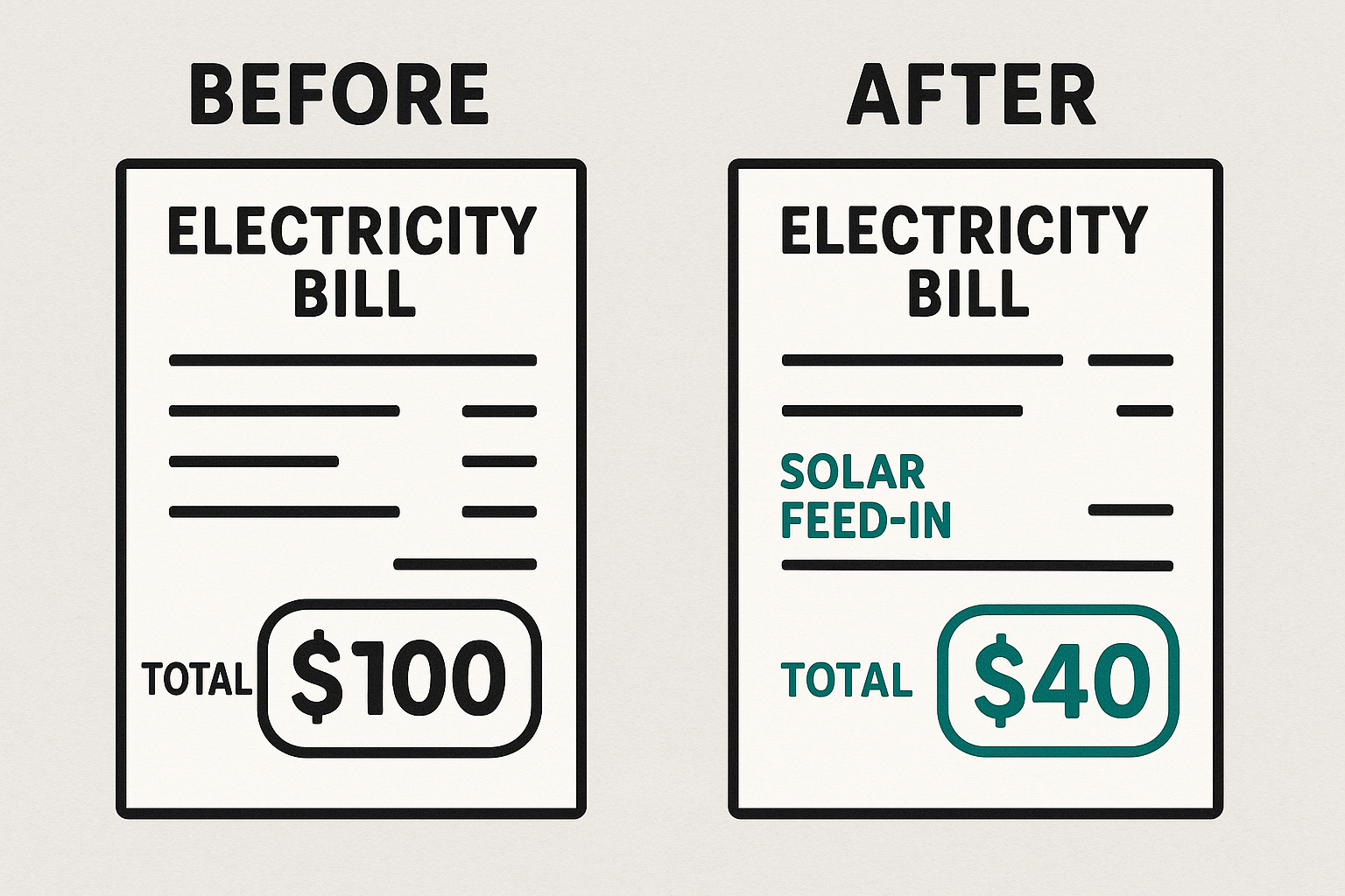 How Much Do Solar Panels Cost? An Australian Homeowner's Budget Guide 2 Comparing an electricity bill before and after installing solar panels, showing a dramatic reduction in cost.
