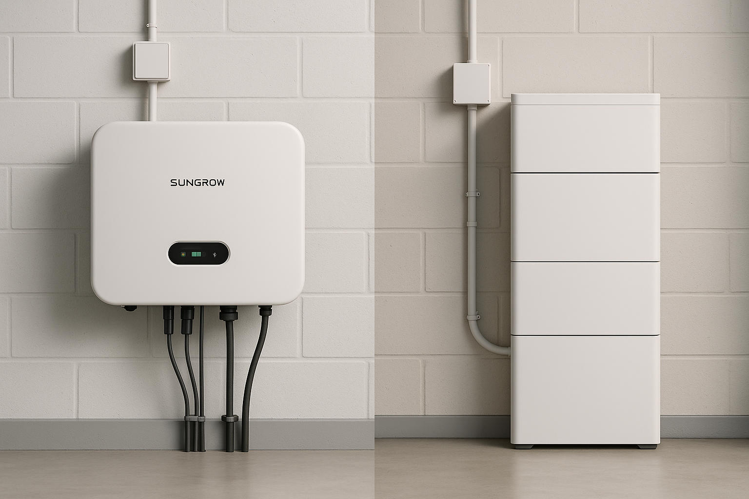 How to Choose the Best Solar Installers in Byron Bay: A 5-Step Checklist 3 A Sungrow solar inverter next to a home solar battery.