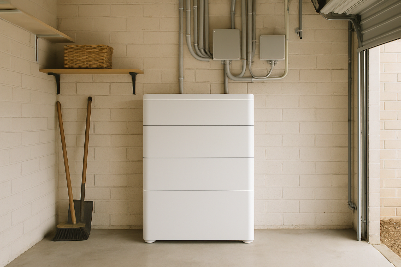Solar Panels in Tweed Heads: A Practical Guide to Choosing the Right System 2 Home solar battery installed in a garage