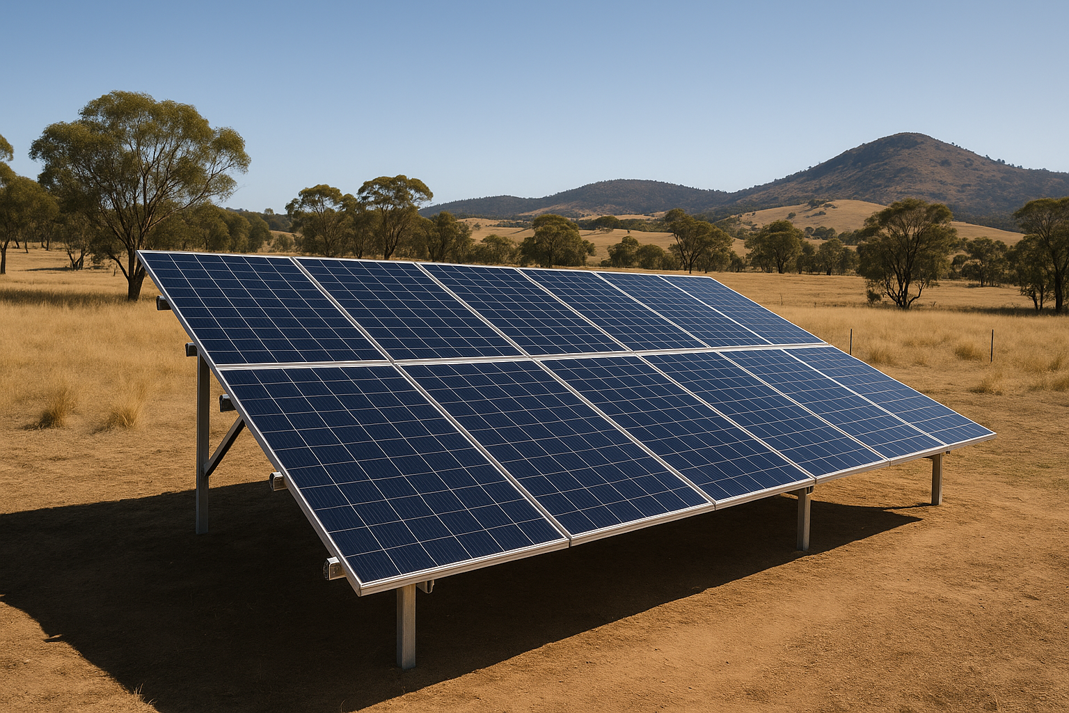 Living Off the Grid in Australia: A Practical Guide to Solar, Batteries and Reliable Power 4 Ground-mounted solar array on a rural Australian property