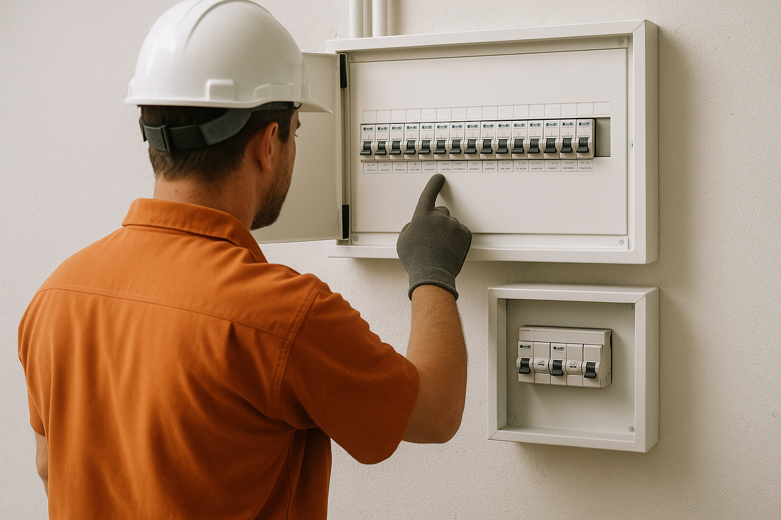 Hybrid Solar Explained: Practical Backup Power and Better Bill Control (Australia) 4 Electrician checking a switchboard with backup circuits for hybrid solar