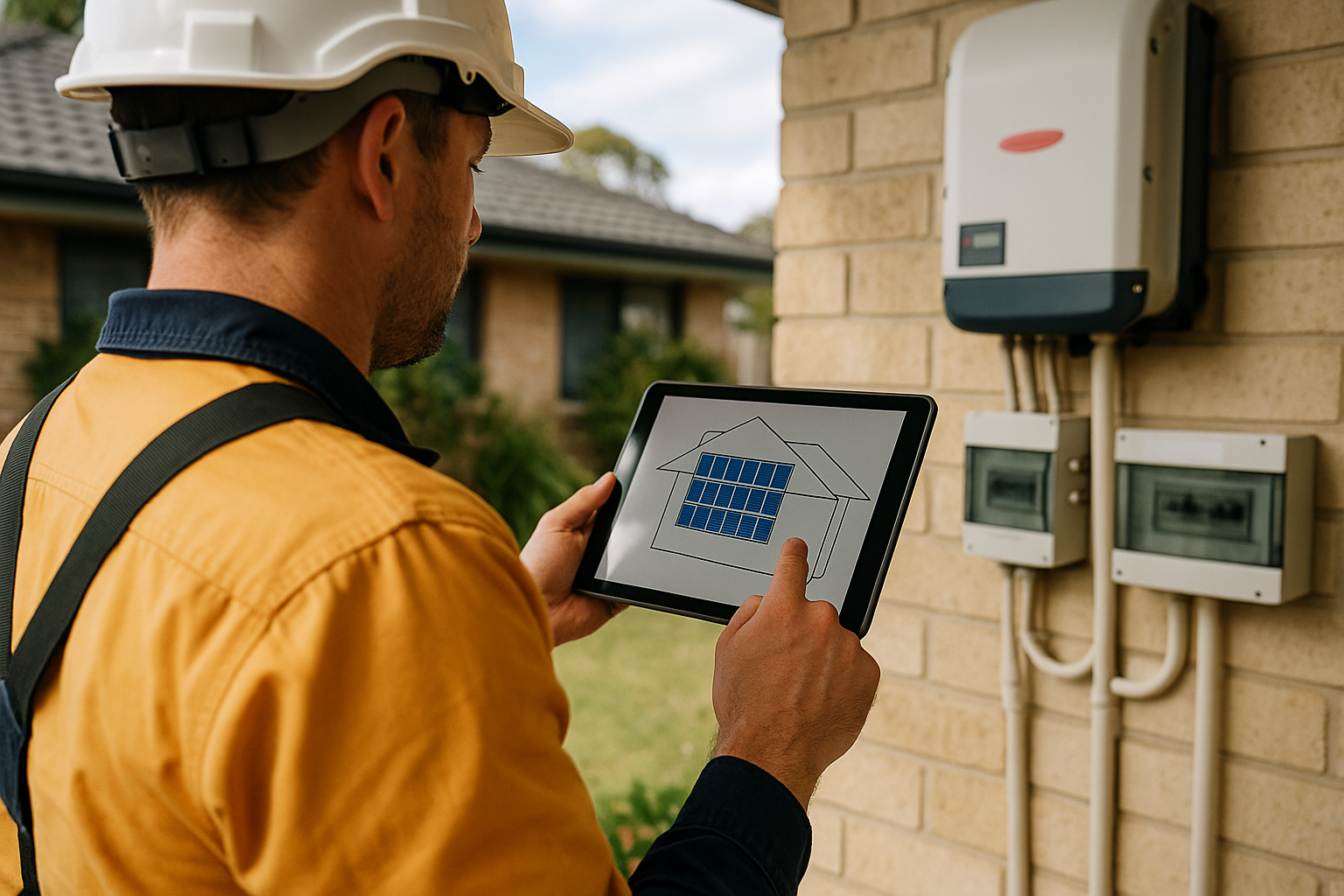 REC TwinPeak 5 Black Series: What You Get, What to Check, and How to Choose the Right System 2 Installer reviewing a solar system layout plan on a tablet
