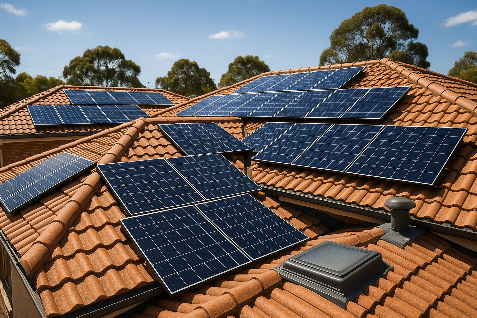 Solar Panels in Byron Bay: A Practical Guide to Sizing, Inverters, Batteries, and Real Savings 1 Solar panels positioned around roof features to maximise output
