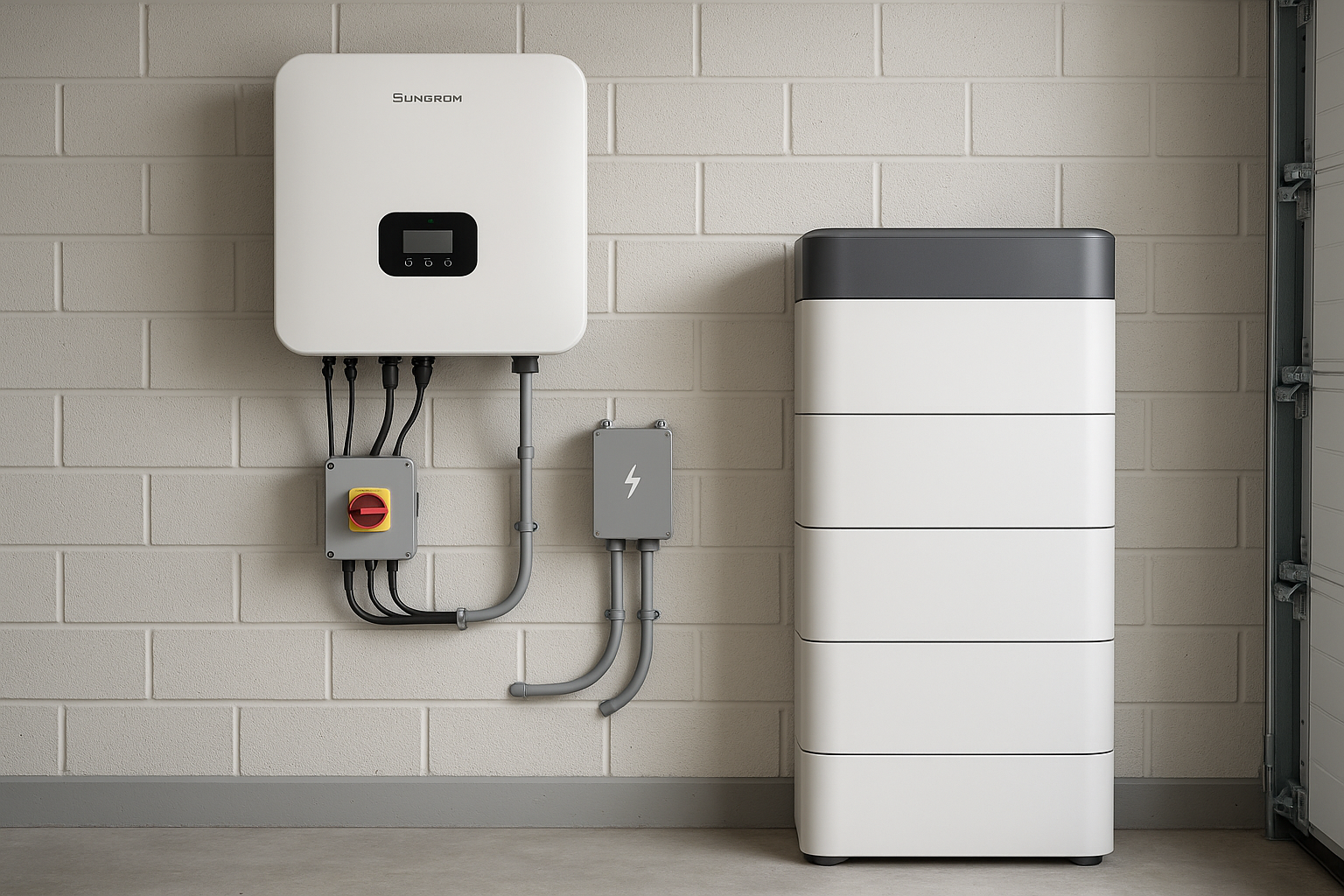 Solar Panels Design Trends and Layout Ideas: What Looks Best (and Works Best) on Aussie Roofs 2 A tidy installation of a hybrid solar inverter and battery system.