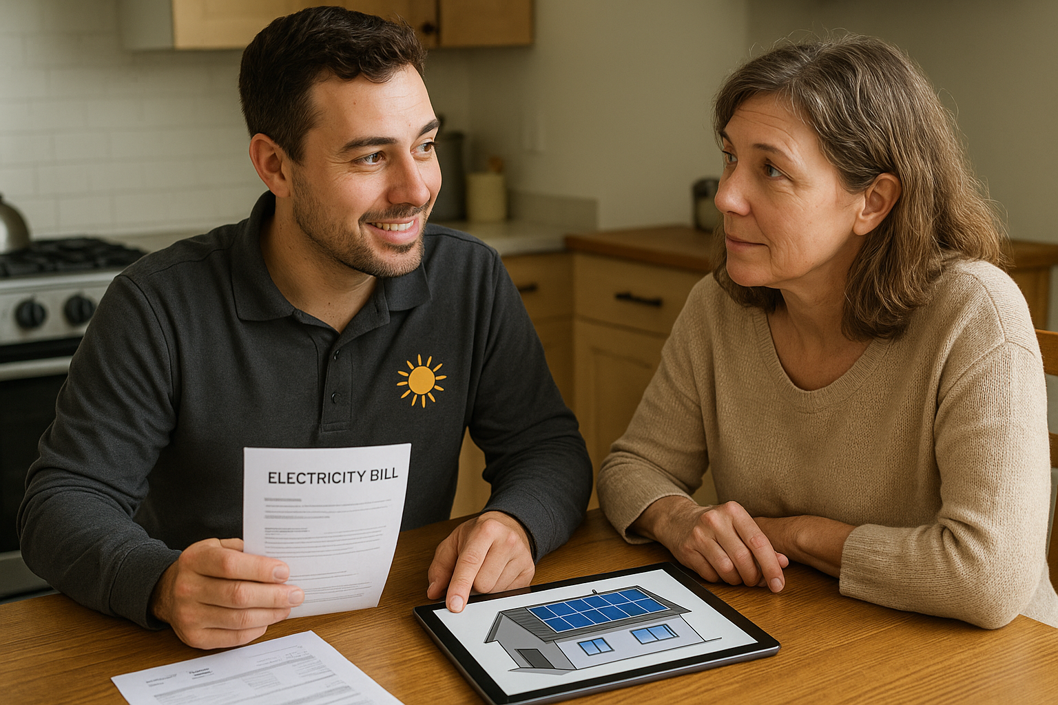 How to Choose the Best Solar Installers in Byron Bay: A 5-Step Checklist 4 A Freedom Energy Solutions consultant discussing a solar system design with a homeowner.