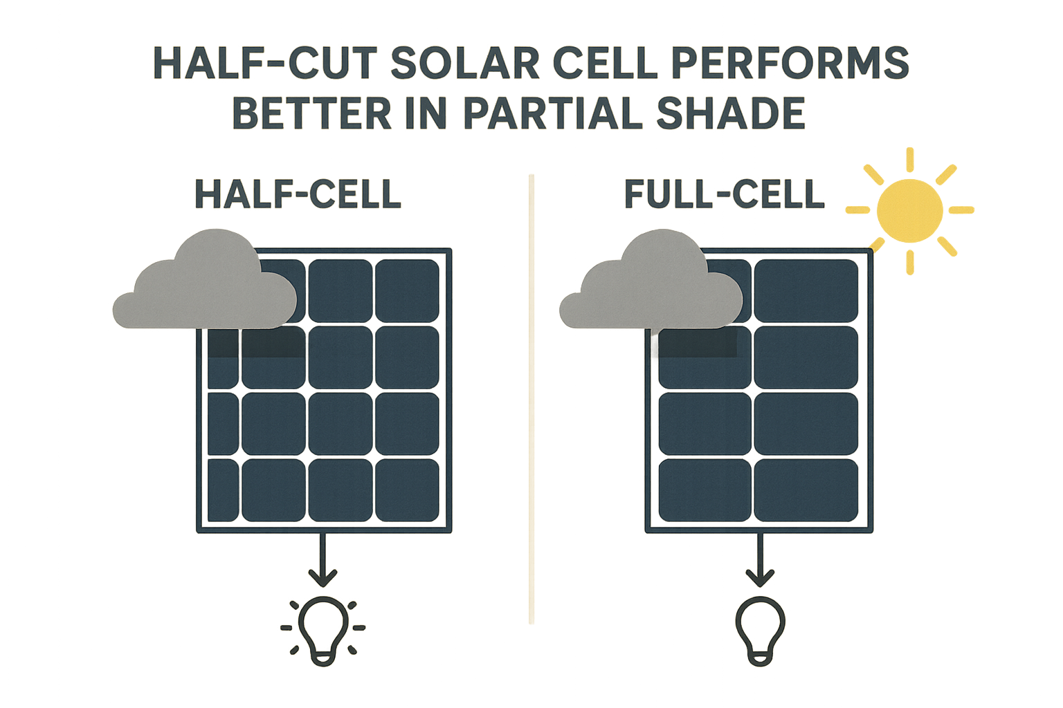 REC TwinPeak 5 Review: Are They the Right Solar Panels for Your Aussie Home? 3 Diagram showing how REC TwinPeak technology handles partial shading.