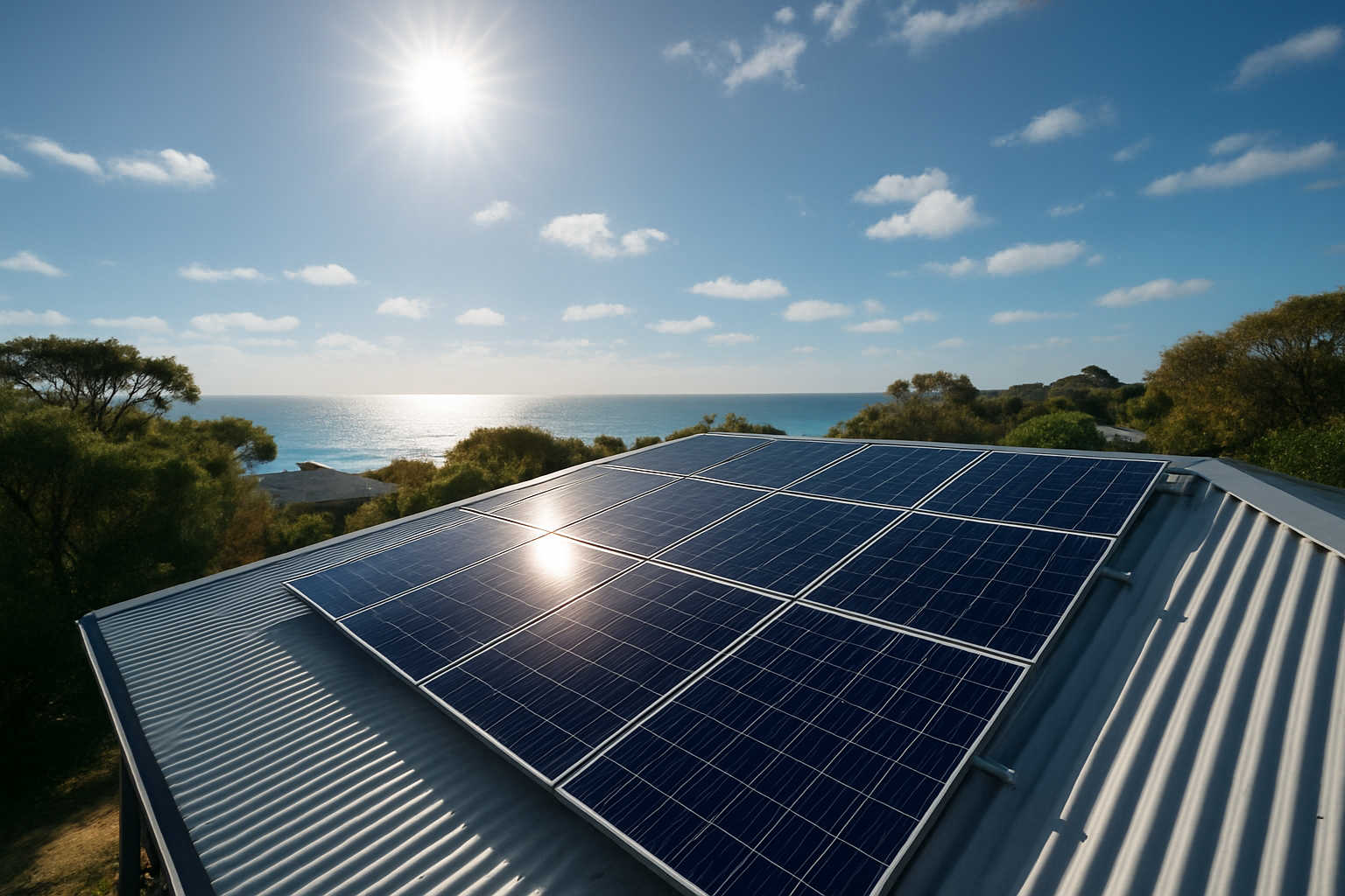 Sungrow Solar Inverters: A Practical Guide for Australian Homes, Hybrids and Batteries 4 Solar panels on an Australian roof in sunny coastal conditions