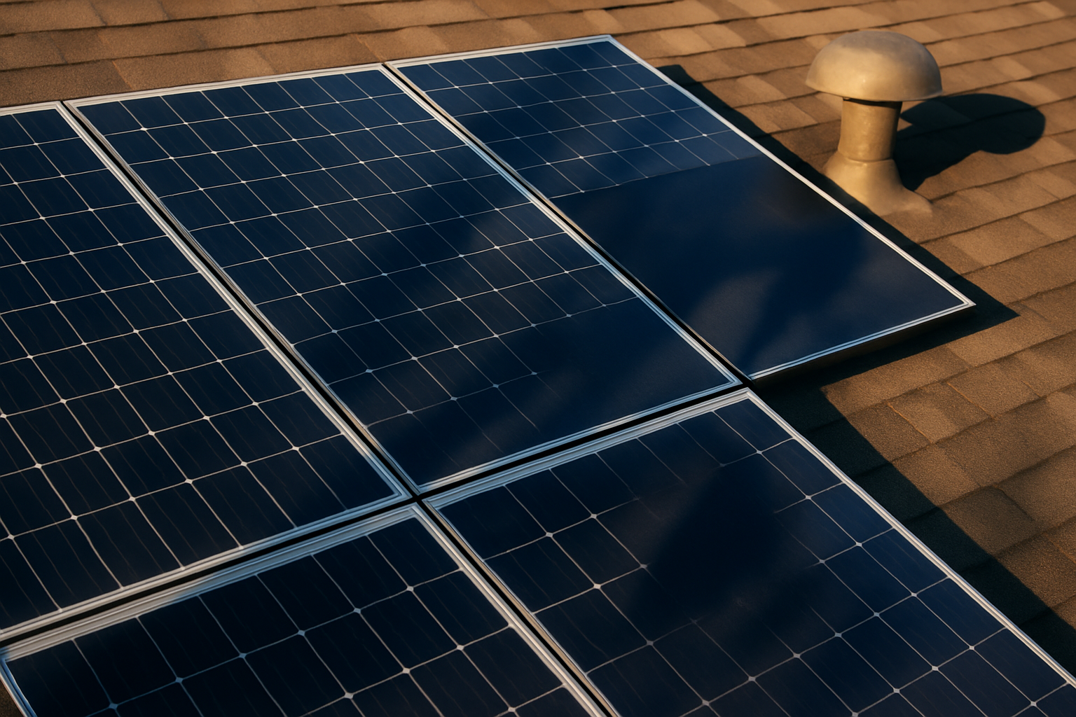 REC TwinPeak 5 Black Series: What You Get, What to Check, and How to Choose the Right System 4 Solar panels on a roof with partial shading from nearby objects
