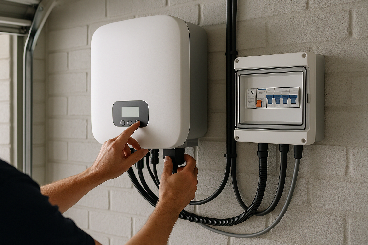 What is a Hybrid Solar System? Your Guide for Australian Homes 2 Hybrid solar inverter installed beside a switchboard in a home garage