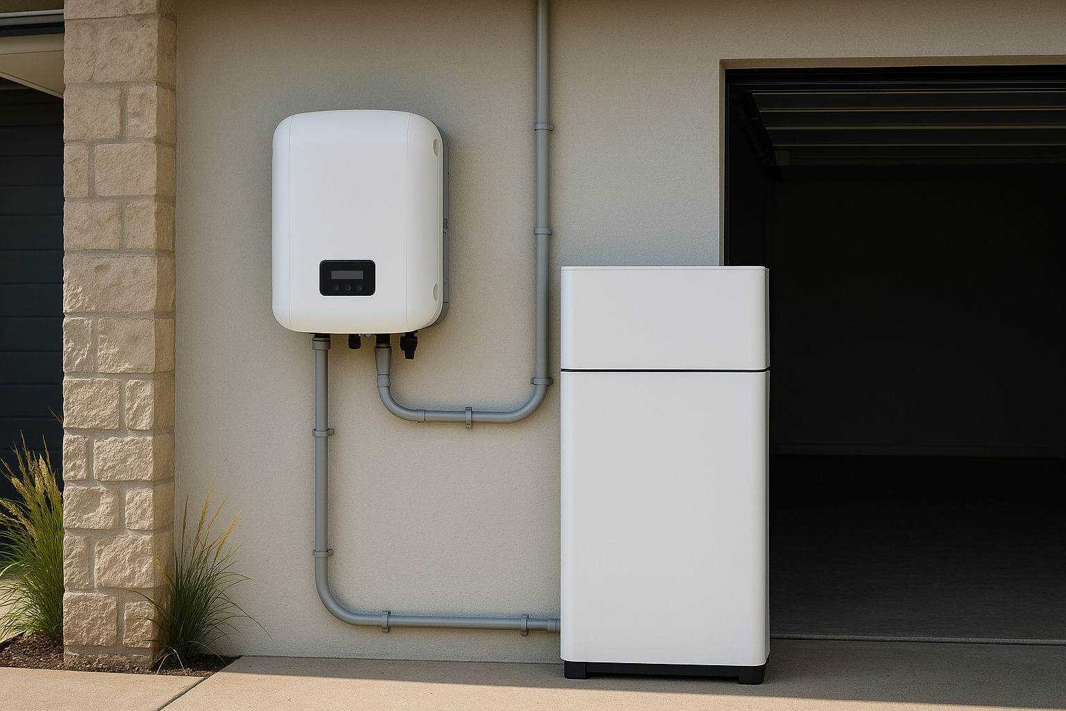 Solar inverter brands in Australia: how to choose one that actually fits your home (2026 guide) 2 Solar inverter and home battery installed side by side in a garage