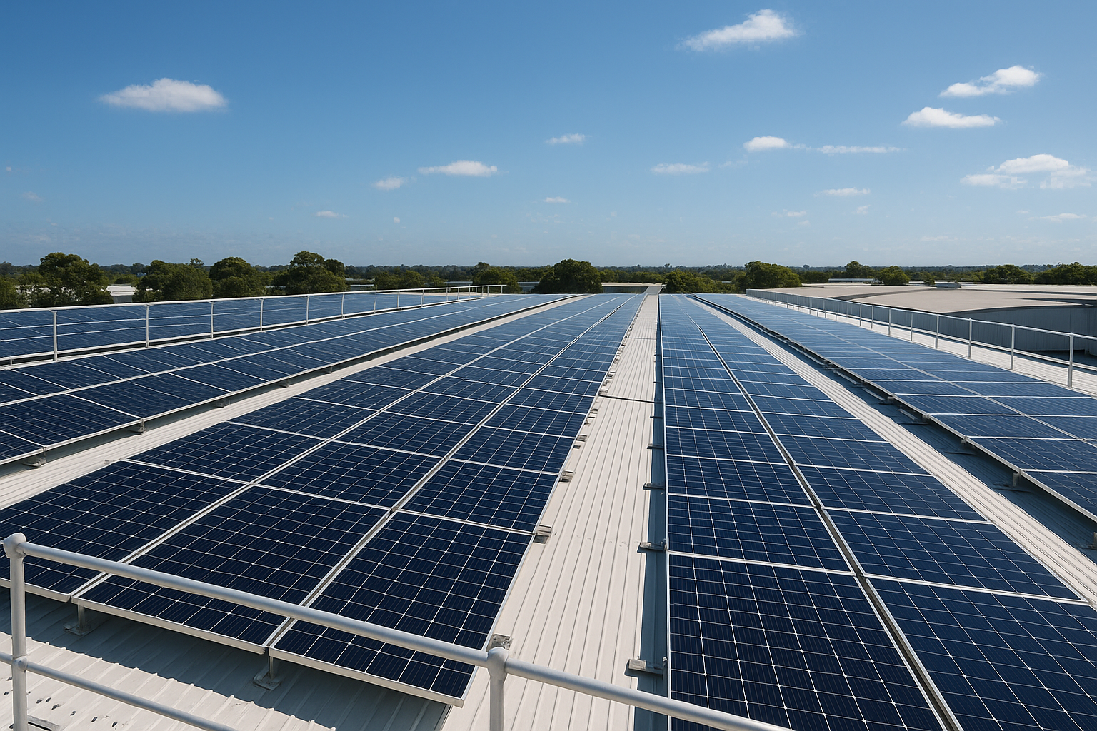 Green energy solutions in Australia: practical options for homes, farms and businesses 3 Commercial solar panels installed on a large Australian roof