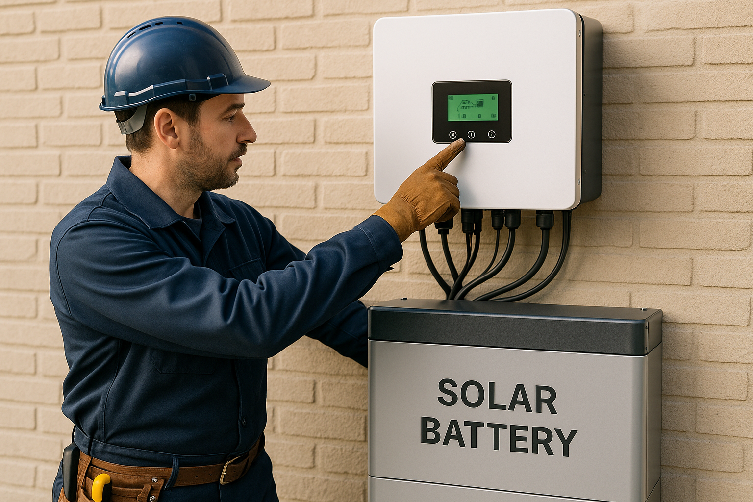 How to Choose the Best Solar Inverter for Your Australian Home 3 An installer explains the features of a hybrid solar inverter connected to a home battery.