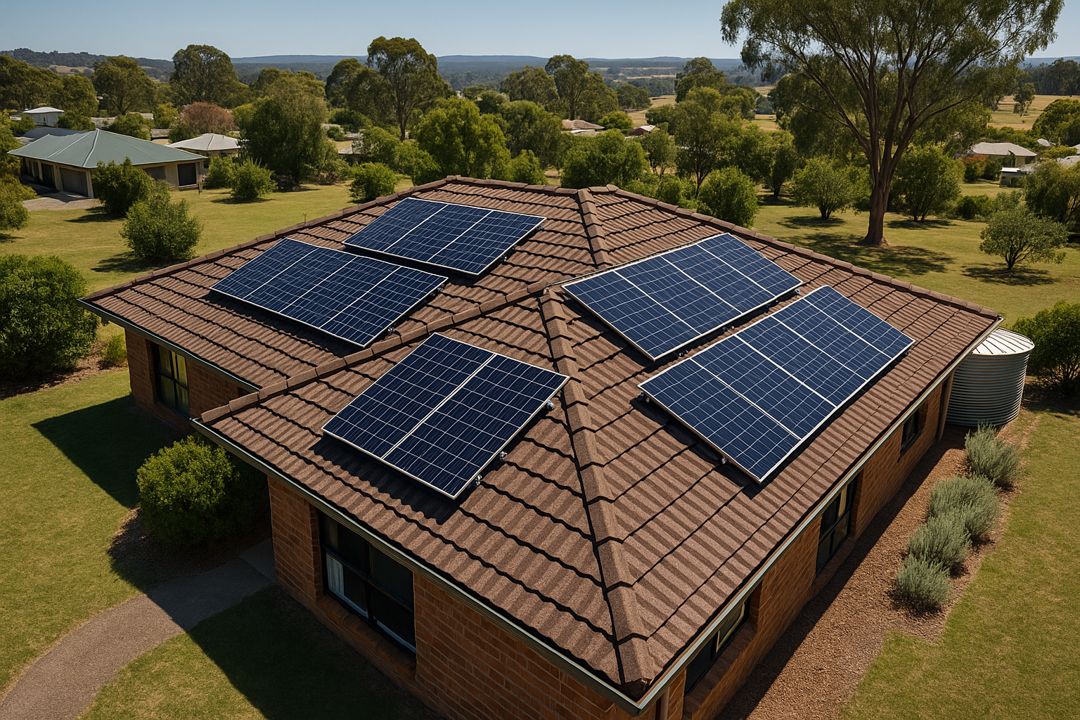 Solar Northern Rivers: practical advice on panels, inverters, batteries and roof design 2 Solar panels arranged across two roof faces with clear spacing