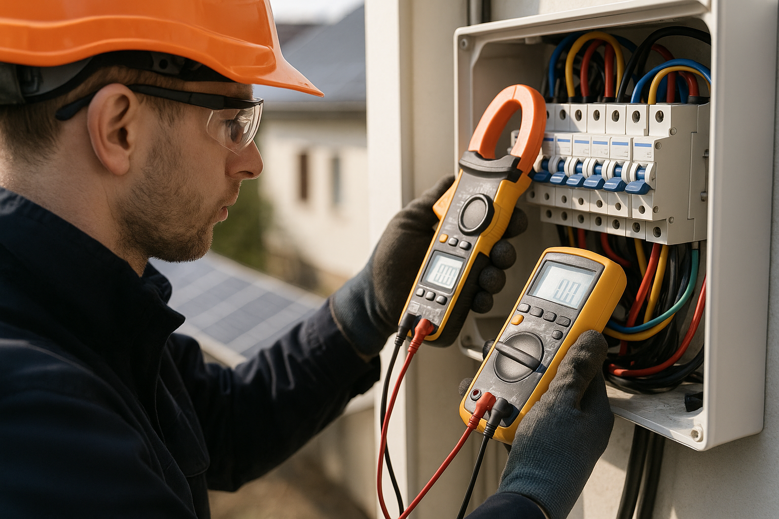 Solar inverter brands in Australia: how to choose one that actually fits your home (2026 guide) 3 Electrician testing solar system at a home switchboard during commissioning