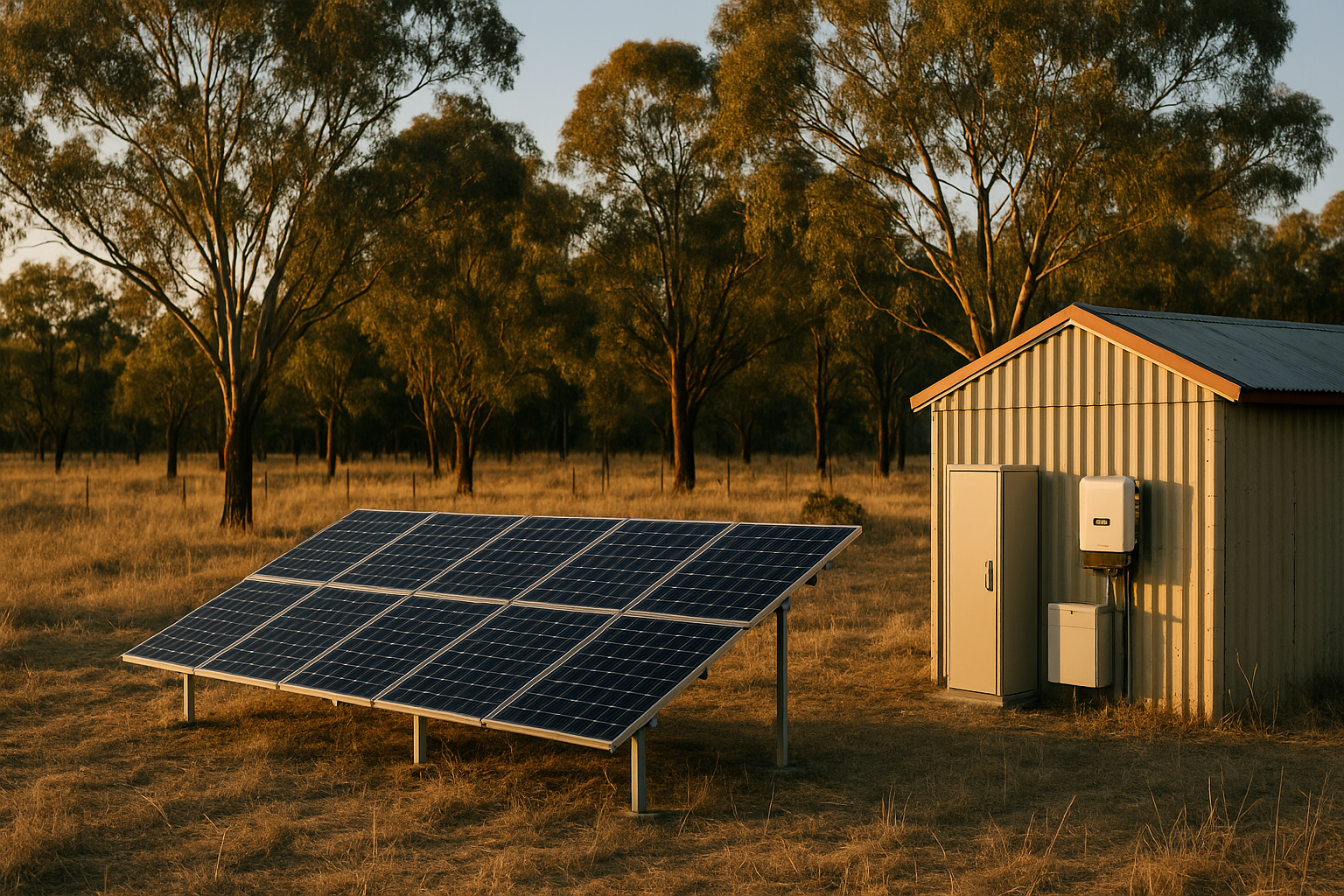 Green energy solutions in Australia: practical options for homes, farms and businesses 2 Ground-mount solar array on a rural Australian property