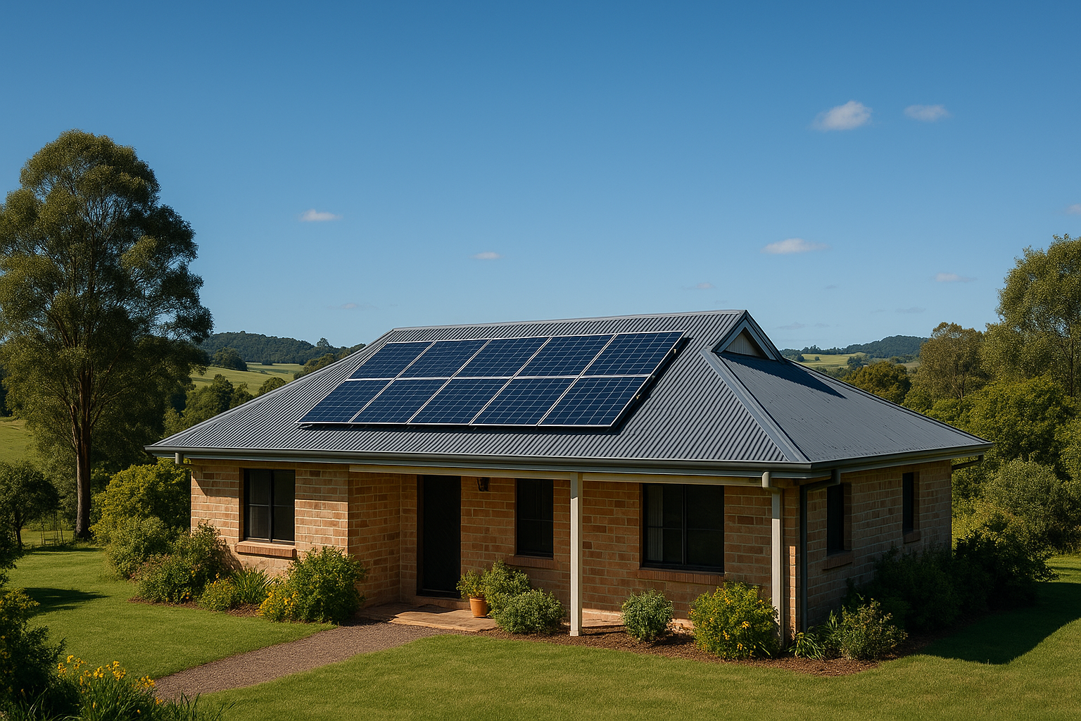 How to Choose the Best Solar Inverter for Your Australian Home 4 A home with a full solar panel installation in a regional Australian setting.
