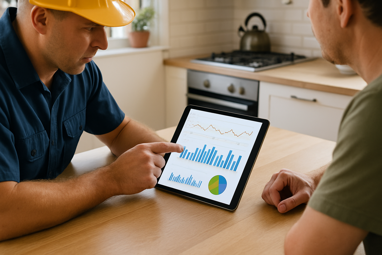 What is a Hybrid Solar System? Your Guide for Australian Homes 1 Homeowner and installer reviewing solar and battery sizing on a tablet