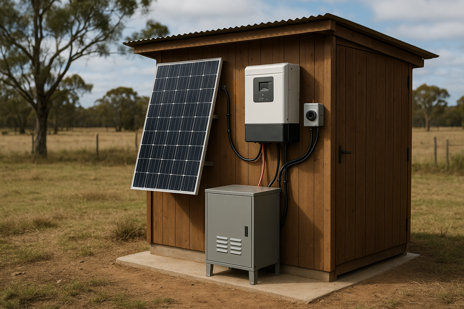 On-grid solar battery storage in Australia (2026): practical answers before you buy 4 Off-grid style solar battery and inverter equipment in a rural Australian setup