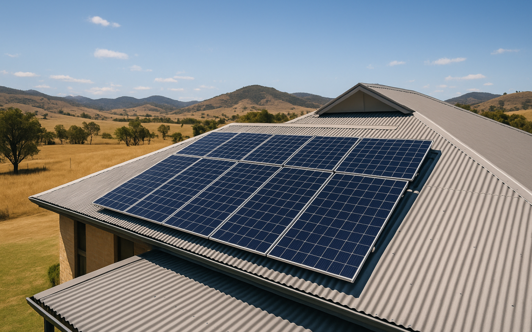 A large residential solar panel system installed on a home in Tamworth.