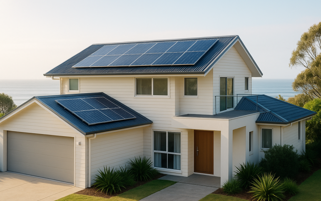 Rooftop solar panels on a coastal home in northern NSW