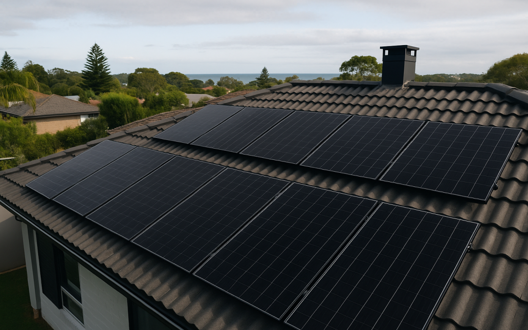 All-black solar panels installed on an Australian home roof