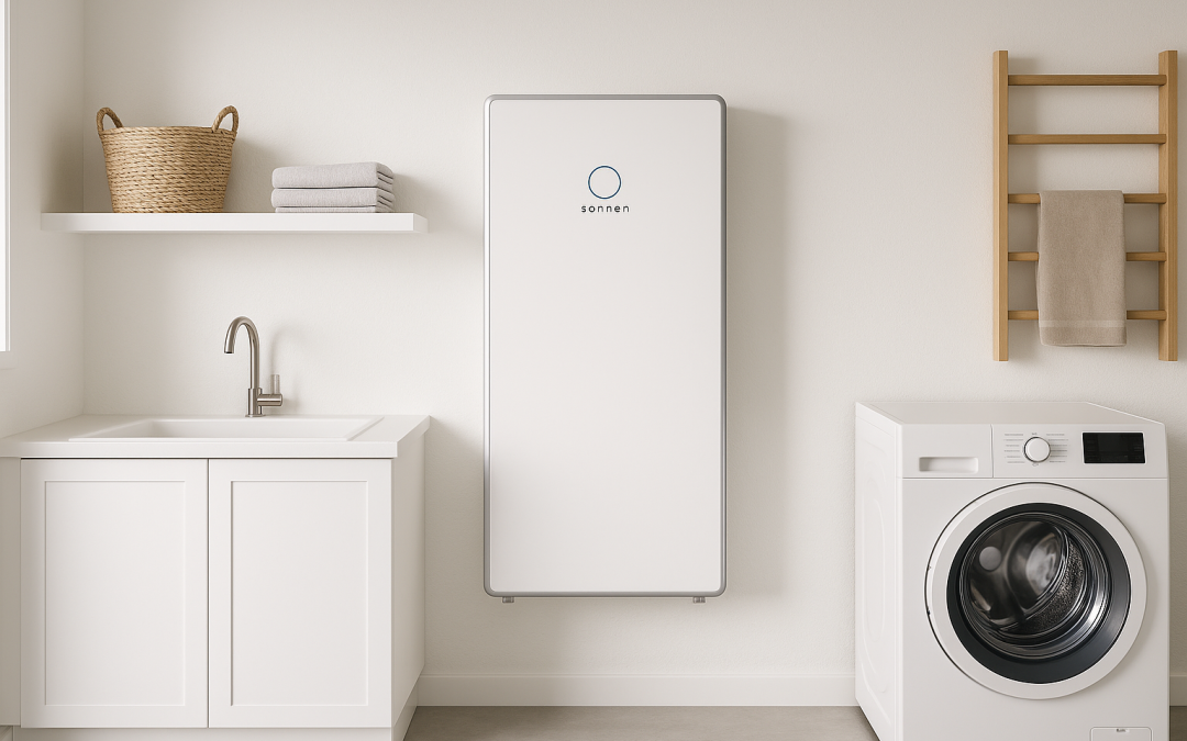 A sonnen battery installed neatly on the wall of an Australian home.