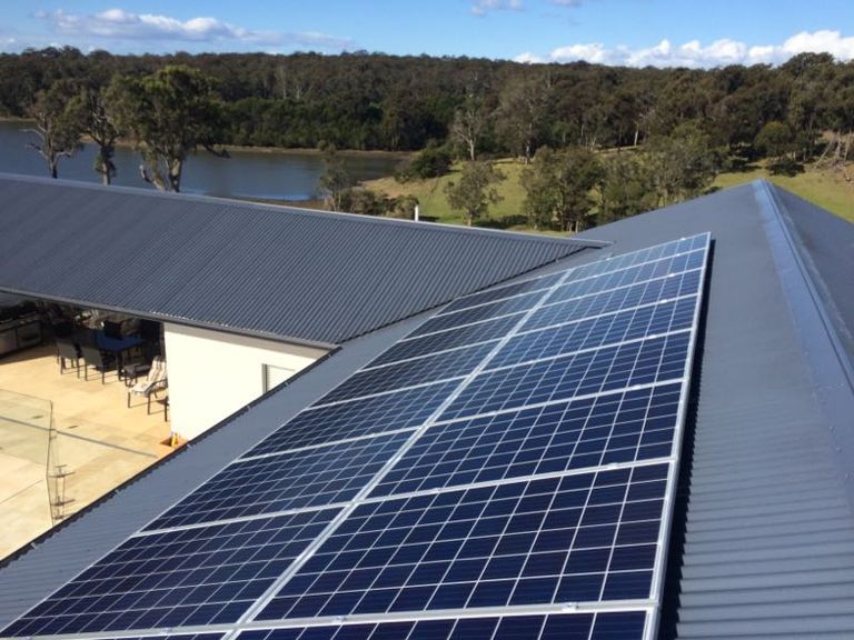 6.36kW solar panel array on a corrugated metal roof at Bermagui